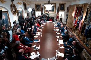 The cabinet event on Tuesday, Aug. 26, 2025, was billed as a celebration of American workers ahead of Labor Day. (New York Times Photo by Doug Mills.)